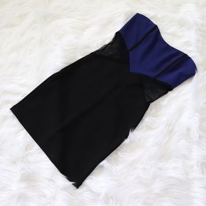 BLACK AND BLUE STRAPLESS DRESS